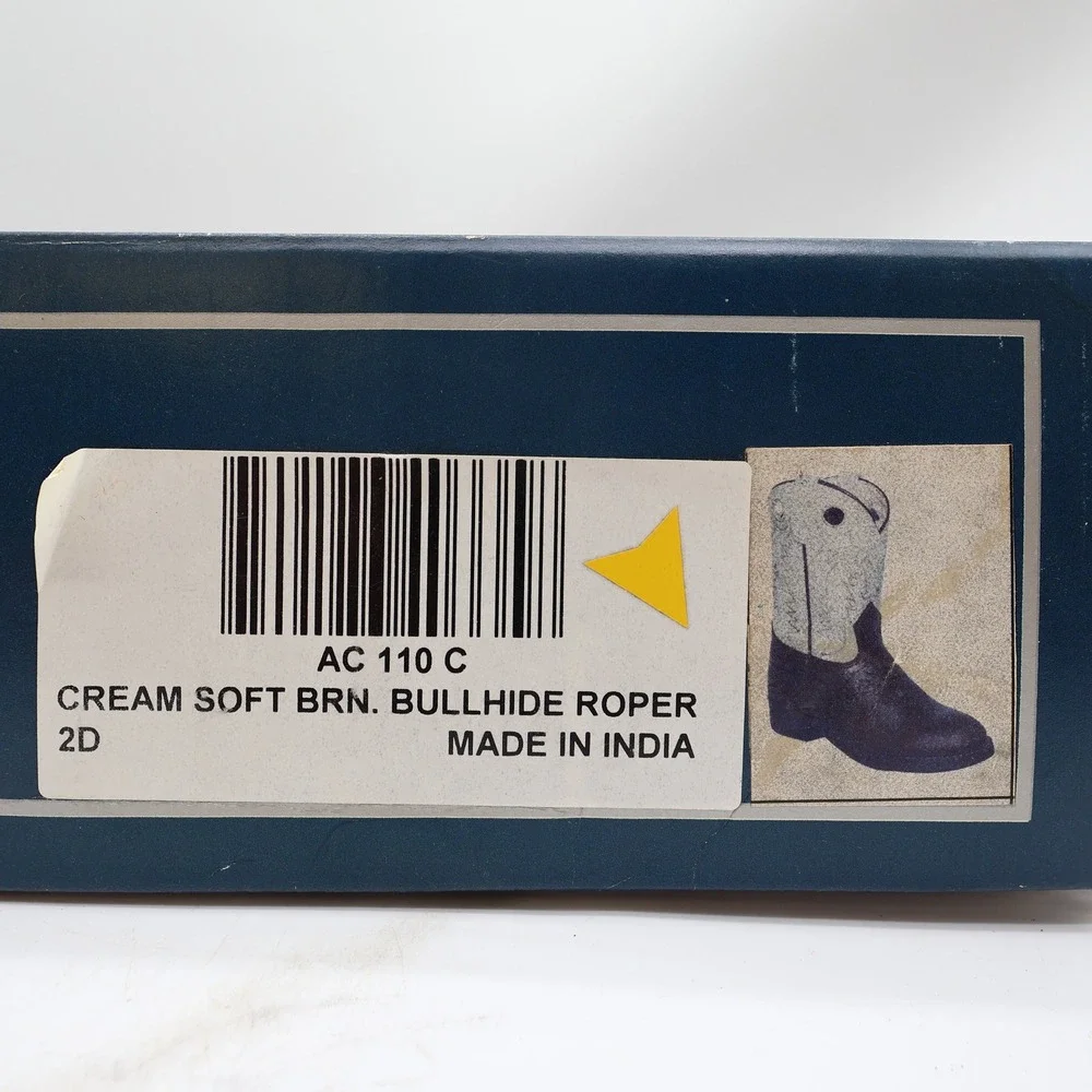 Acme Vintage Cowboy Boots Boys 2 Brown Cream Bullhide Roper NWT Deadstock